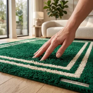 Hand Tufted Wool Rug – Emerald Green Border Minimalist Carpet