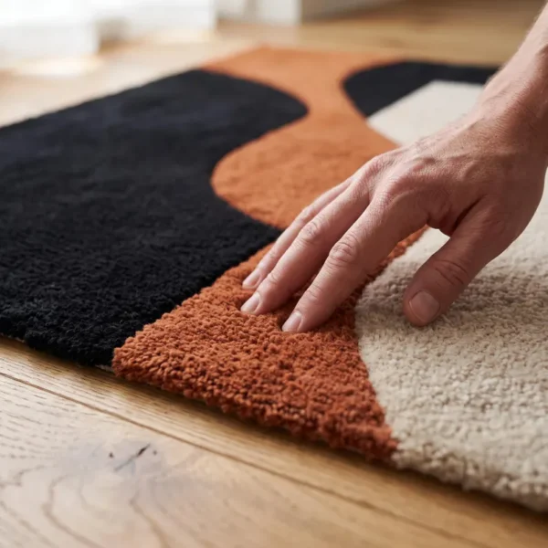 rug Hand Tufted Wool Rug – Black & Terracotta Modern Abstract Carpet