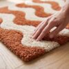 rug Hand Tufted Wool Rug – Terracotta & Cream Wavy Abstract Carpet