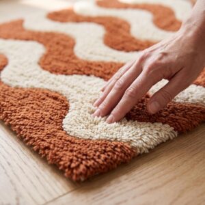 rug Hand Tufted Wool Rug – Terracotta & Cream Wavy Abstract Carpet