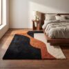 1 Hand Tufted Wool Rug – Black & Terracotta Modern Abstract Carpet