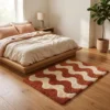1 Hand Tufted Wool Rug – Terracotta & Cream Wavy Abstract Carpet