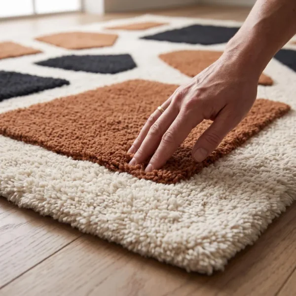 1 Hand Tufted Wool Rug – Beige & Brown Abstract Geometric Carpet