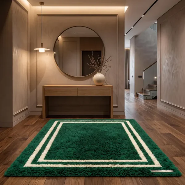 1.jpg Hand Tufted Wool Rug – Emerald Green Border Minimalist Carpet