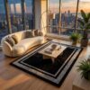 2 Hand Tufted Wool Rug – Black & Grey Border Minimalist Carpet