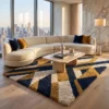 Hand Tufted Wool Rug – Mid-Century Geometric Abstract Burgundy, Ivory & Mustard Carpet (Copy)
