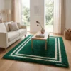 2 Hand Tufted Wool Rug – Emerald Green Border Minimalist Carpet