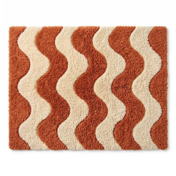 2 Hand Tufted Wool Rug – Terracotta & Cream Wavy Abstract Carpet
