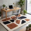 2 Hand Tufted Wool Rug – Beige & Brown Abstract Geometric Carpet