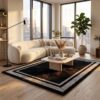 3 Hand Tufted Wool Rug – Black & Grey Border Minimalist Carpet