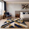 Hand Tufted Wool Rug – Mid-Century Geometric Abstract Burgundy, Ivory & Mustard Carpet (Copy)