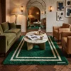 3 Hand Tufted Wool Rug – Emerald Green Border Minimalist Carpet