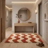 3 Hand Tufted Wool Rug – Terracotta & Cream Wavy Abstract Carpet