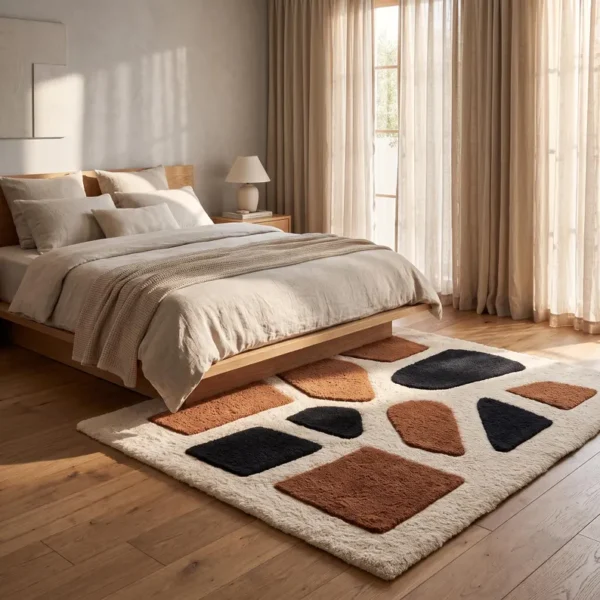 3 Hand Tufted Wool Rug – Beige & Brown Abstract Geometric Carpet