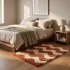 4 Hand Tufted Wool Rug – Terracotta & Cream Wavy Abstract Carpet