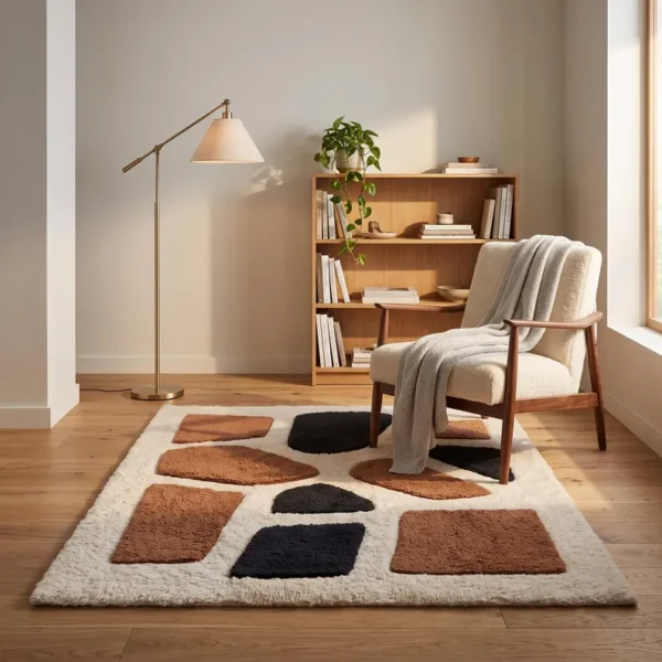 4 Hand Tufted Wool Rug – Beige & Brown Abstract Geometric Carpet