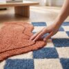 Hand Tufted Wool Rug – Blue Ivory Abstract Checkerboard Carpet