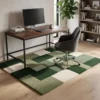 Green Patchwork Wool Rug – Hand Tufted Plush High Pile Area Rug