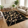 1 Abstract Botanical Wool Rug – Black & Beige Hand Tufted Area Rug
