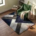 Hand-Tufted Wool Rug – Navy Blue Geometric Plush Shag Area Rug