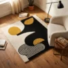 Hand Tufted Wool Rug – Black, Cream & Mustard Abstract Geometric
