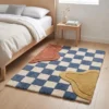 3 Hand Tufted Wool Rug – Blue & Ivory Abstract Checkerboard Carpet