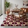 3 Hand Tufted Wool Rug – Mid-Century Geometric Abstract Burgundy, Ivory & Mustard Carpet (Copy)