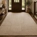 Minimalist Wool Rug – Hand Tufted Textured Geometric Pattern | Cream Beige Japandi Area Rug