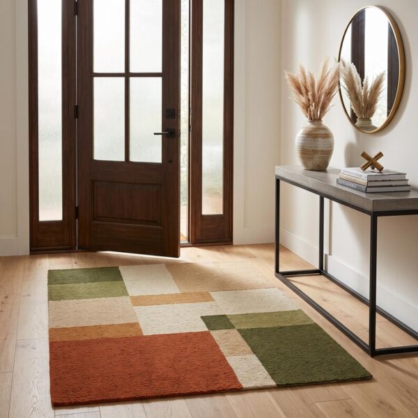Hand Tufted Wool Rug – Modern Color Block Geometric Carpet