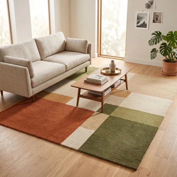 Hand Tufted Wool Rug – Modern Color Block Geometric Carpet