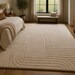 Minimalist Wool Rug – Hand Tufted Textured Geometric Pattern | Cream Beige Japandi Area Rug