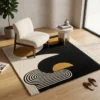 Hand Tufted Wool Rug – Black, Cream & Mustard Abstract Geometric