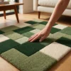 Green Patchwork Wool Rug – Hand Tufted Plush High Pile Area Rug