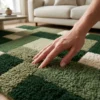 Green Patchwork Wool Rug – Hand Tufted Plush High Pile Area Rug