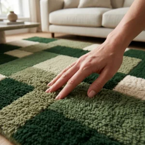 Green Patchwork Wool Rug – Hand Tufted Plush High Pile Area Rug