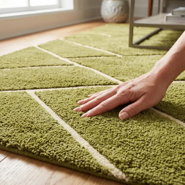 Hand-Tufted Wool Rug – Olive Green & Ivory Geometric Area Rug