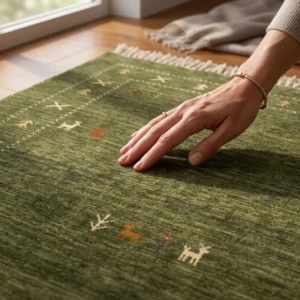 Olive Green Wool Rug – Scandinavian Japandi Hand-Tufted Area Rug