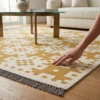 Mustard Geometric Kilim Rug – Handwoven Cotton Flatweave Durrie