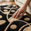 home Abstract Botanical Wool Rug – Black & Beige Hand Tufted Area Rug