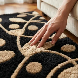 Abstract Botanical Wool Rug – Black & Beige Hand Tufted Area Rug