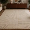 Minimalist Wool Rug – Hand Tufted Textured Geometric Pattern | Cream Beige Japandi Area Rug