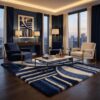 Geometric Navy Blue Rug – Handmade Scandinavian Wool Area Rug