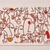 Abstract Faces Wool Rug – Hand-Tufted Terracotta & Cream Modern Art Area Rug