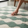 Sage Green Wool Rug – Abstract Wave Hand Tufted Area Rug