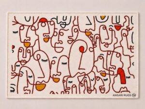 home Abstract Faces Wool Rug – Hand-Tufted Terracotta & Cream Modern Art Area Rug