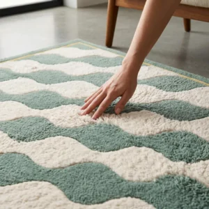 home Sage Green Wool Rug – Abstract Wave Hand Tufted Area Rug