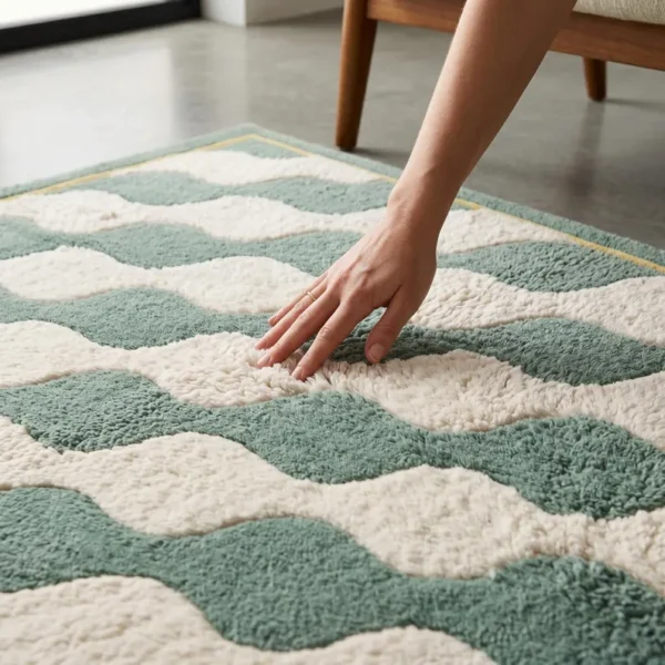 home Sage Green Wool Rug – Abstract Wave Hand Tufted Area Rug