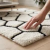 home Plush Wool Rug – Ivory & Black Geometric Hand Tufted Area Rug