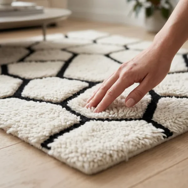 home Plush Wool Rug – Ivory & Black Geometric Hand Tufted Area Rug