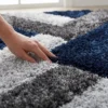 Hand-Tufted Wool Rug – Navy Blue Geometric Plush Shag Area Rug